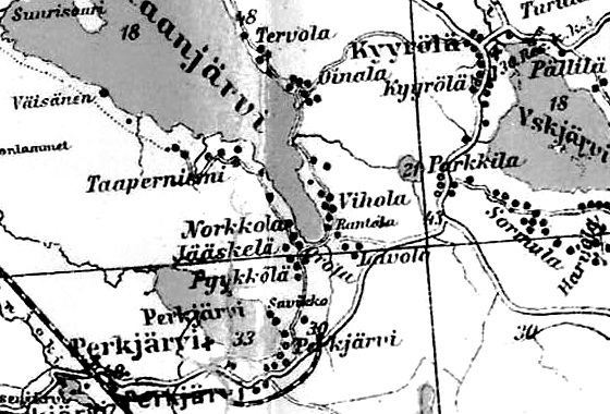 Село Кююрёля на финской карте 1923 года