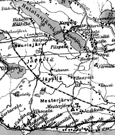 Деревня Хапала на финской карте 1923 года