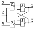 Схема синхронного RS-триггера на элементах 2И-НЕ.