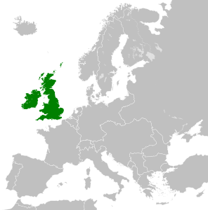 Территория Соединённого королевства Великобритании (зелёным) в Европе в 1914 году