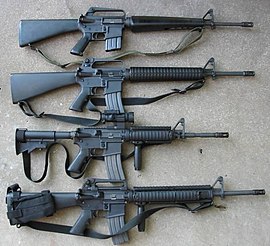 Сверху вниз: M16A1, M16A2, M4А1, M16A4