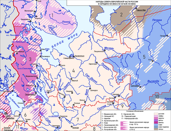 Север европейской части России с указанием расселения народов